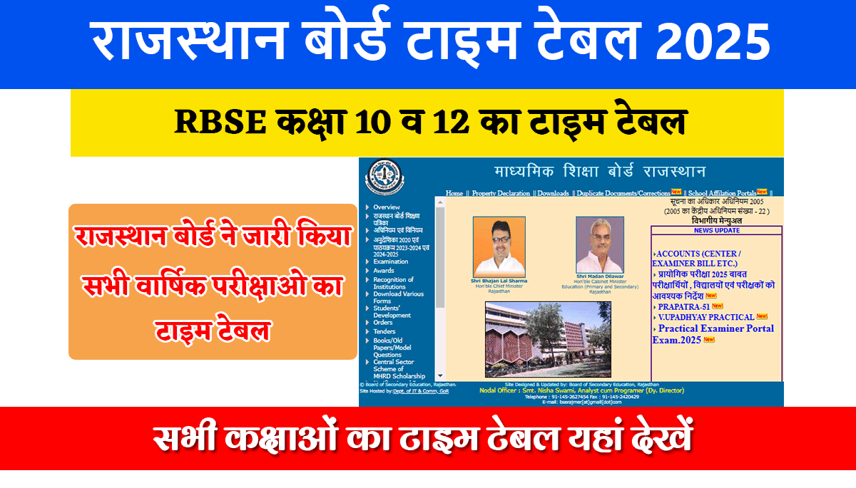 RBSE Board Exam Time Table 2025