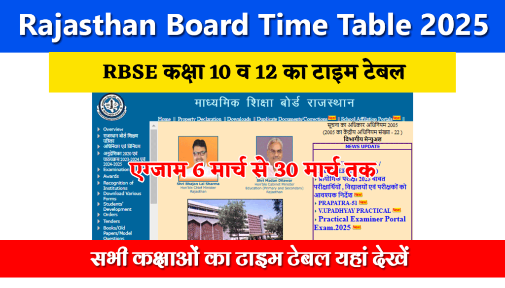 Rajasthan Board Time Table 2025